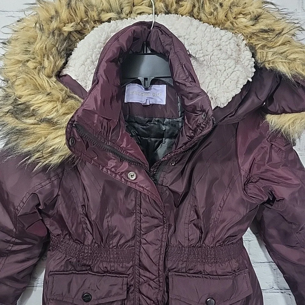 Madden Girl‎ Jacket Girls M Medium Puffer Burgundy Fur Trimmed Hood